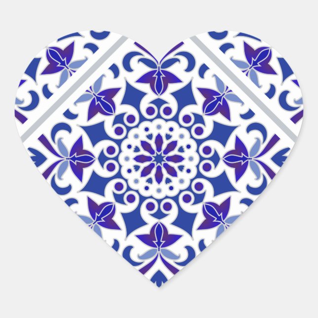 Indigo Azulejos Portuguese Blue and white tiles Heart Sticker (Front)