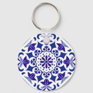 Indigo Azulejos Portuguese Blue and white tiles Key Ring