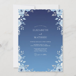 Indigo Azure Ranunculus Eucalyptus Wedding Invitation