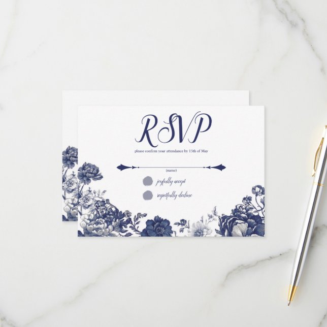 Indigo Belle Vintage RSVP Response Card  (Front/Back In Situ)