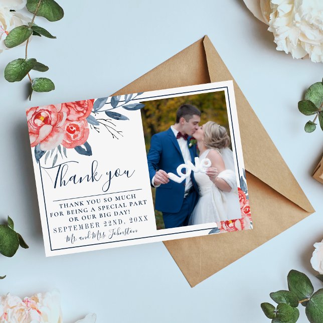 Indigo Bliss Floral Branches Stems Wedding Thank You Card (Creator Uploaded)