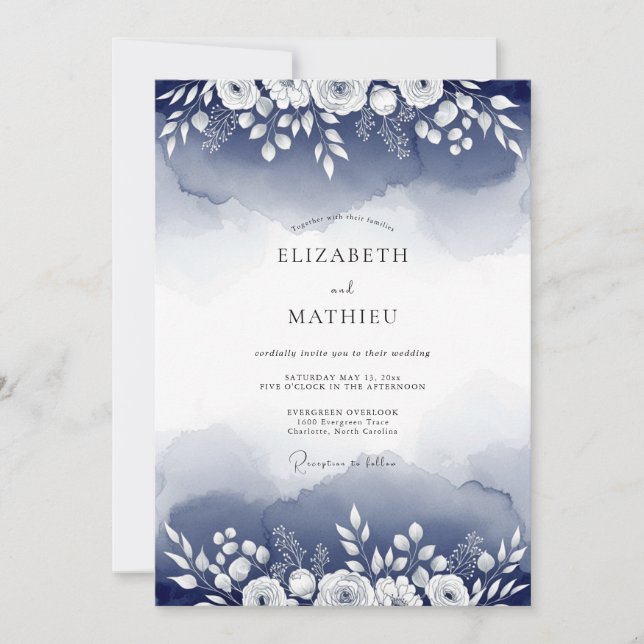 Indigo Bloom Ethereal Wedding Invitation (Front)