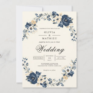 Indigo Blossom Arch Wedding Invitation