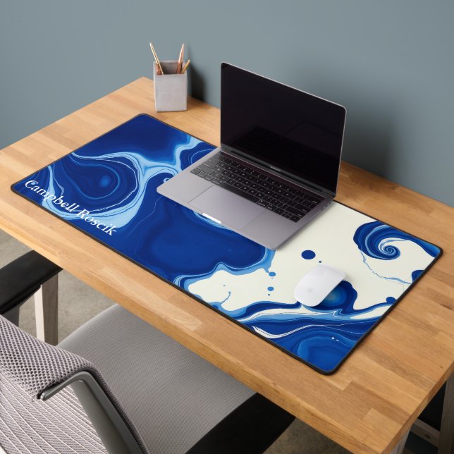 Indigo Blue Abstract Modern Professional Desk Mat (Office 2)