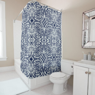 Indigo Blue Abstract Pattern Shower Curtain