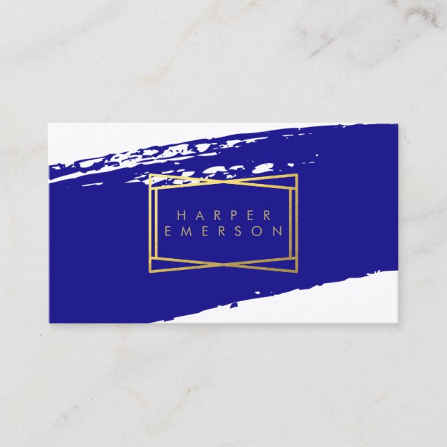 Indigo Blue and Gold Brushstrokes Card (Front)