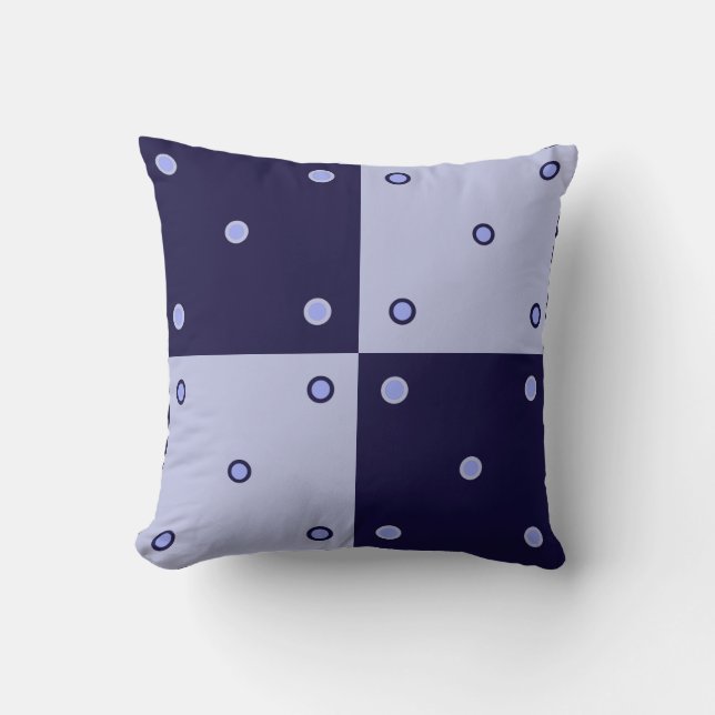 Indigo Blue and light blues patchwork and circles Cushion (Front)