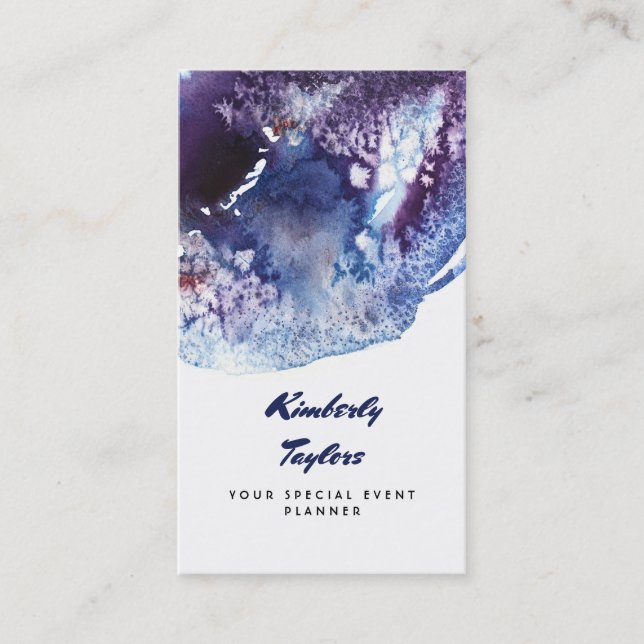 Indigo Blue and Purple Watercolors Modern Creative Business Card (Front)