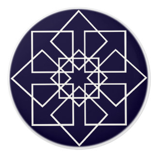 Indigo blue and white geometric shapes ceramic knob