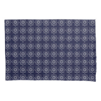 Indigo blue and white geometric shapes pillowcase