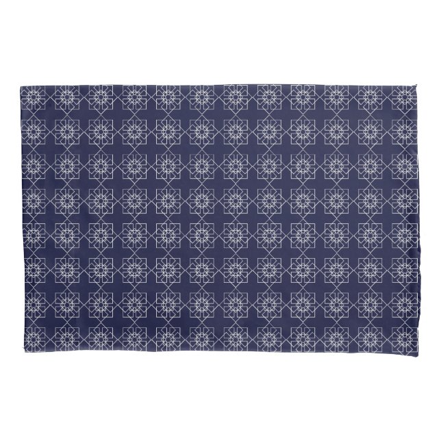 Indigo blue and white geometric shapes pillowcase (Front)