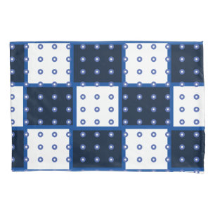 Indigo Blue and white patchwork and circles Pillowcase