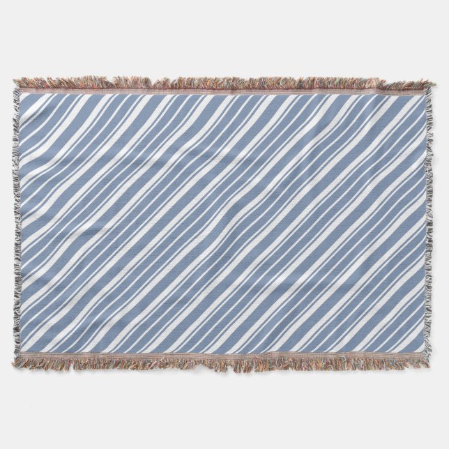 Indigo Blue and White Ticking Stripe Throw Blanket (Front)