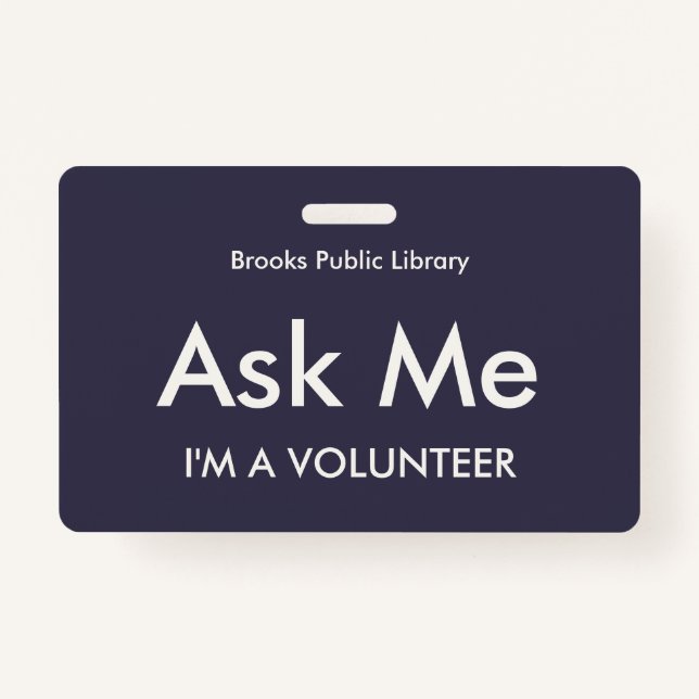 Indigo Blue Ask Me Badge for Volunteers ID Badge (Front)