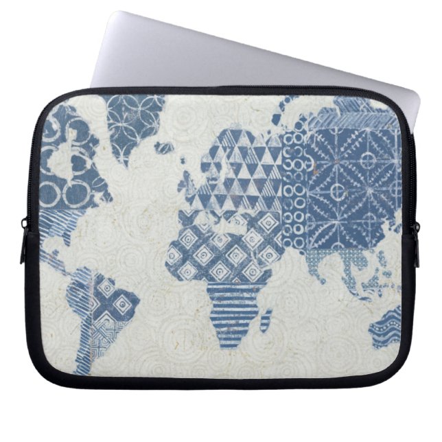 Indigo Blue Batik Map of the World Laptop Sleeve (Front)