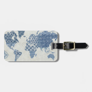 Indigo Blue Batik Map of the World Luggage Tag