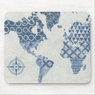 Indigo Blue Batik Map of the World Mouse Mat