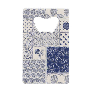 Indigo Blue Beige Floral Patchwork