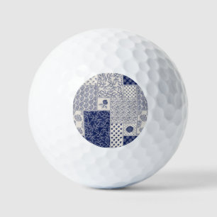 Indigo Blue Beige Floral Patchwork Golf Balls