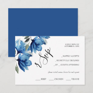 Indigo Blue Boho Floral Watercolor Hand-painted RSVP Card