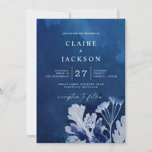 Indigo Blue Botanical Wedding Invitation
