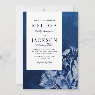 Indigo Blue Botanical Wedding  Invitation