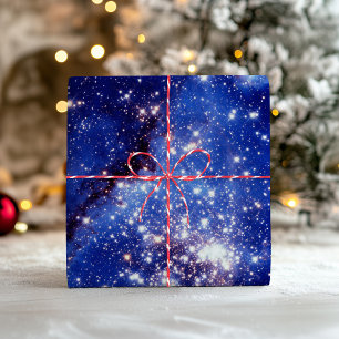 Indigo Blue Celestial Stars Vintage Photo Overlay Wrapping Paper Sheet