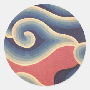 Indigo Blue Coral Japanese Wave Classic Round Sticker