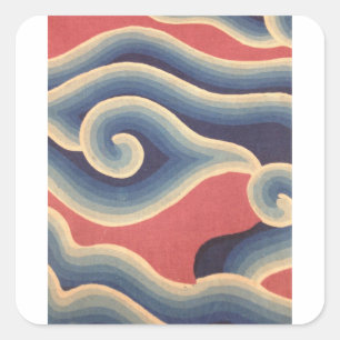 Indigo Blue Coral Japanese Wave Square Sticker