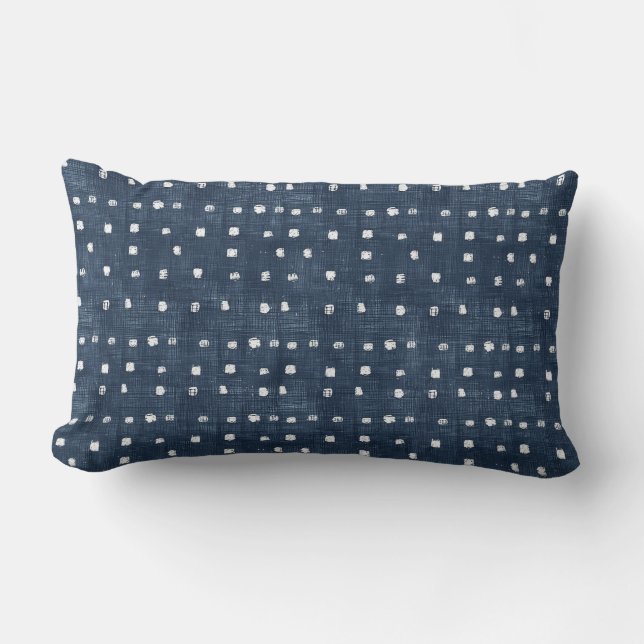Indigo Blue Dots Lumbar Pillow (Front)