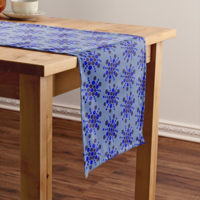 Indigo blue dotted stars on jeans blue short table runner (In Situ)