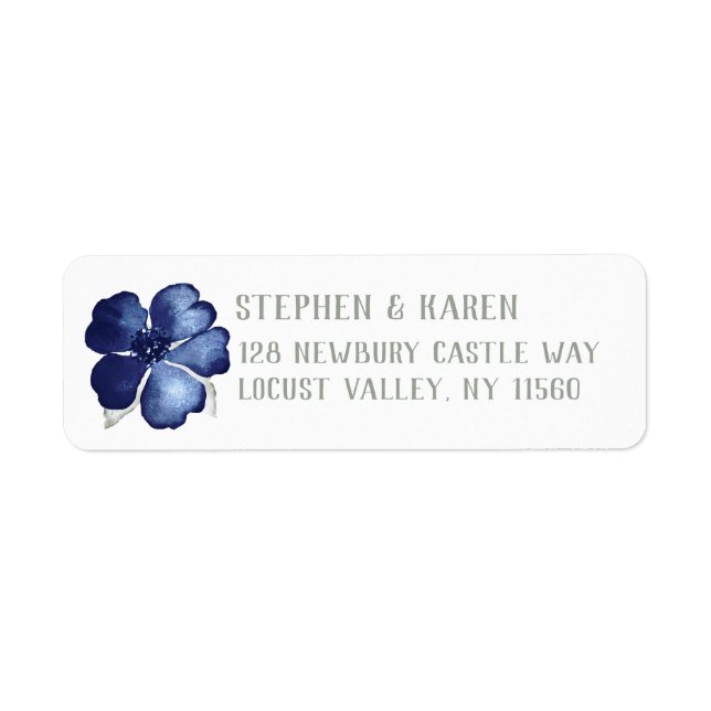 Indigo Blue Elegant Flower Return Address (Front)