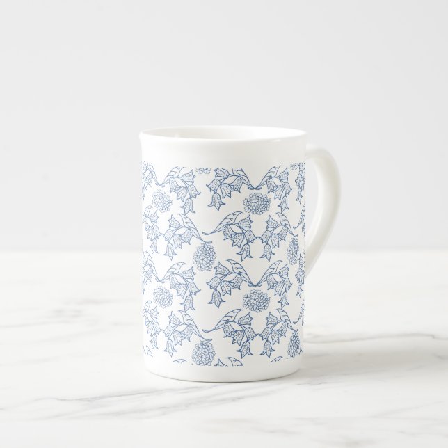 Indigo Blue Ethnic Floral Print Bone China Mug (Front Right)