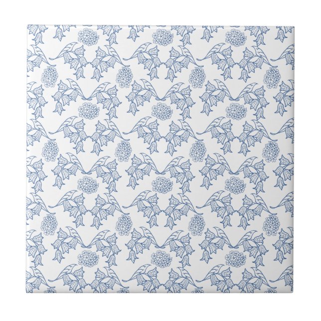 Indigo Blue Ethnic Floral Print Ceramic Tile (Front)