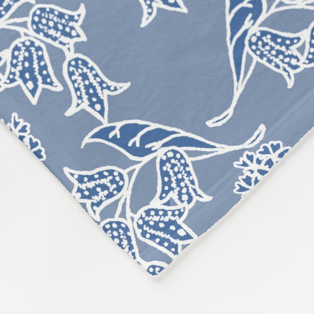 Indigo Blue Ethnic Floral Print Fleece Blanket (Corner)