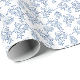 Indigo Blue Ethnic Floral Print Wrapping Paper