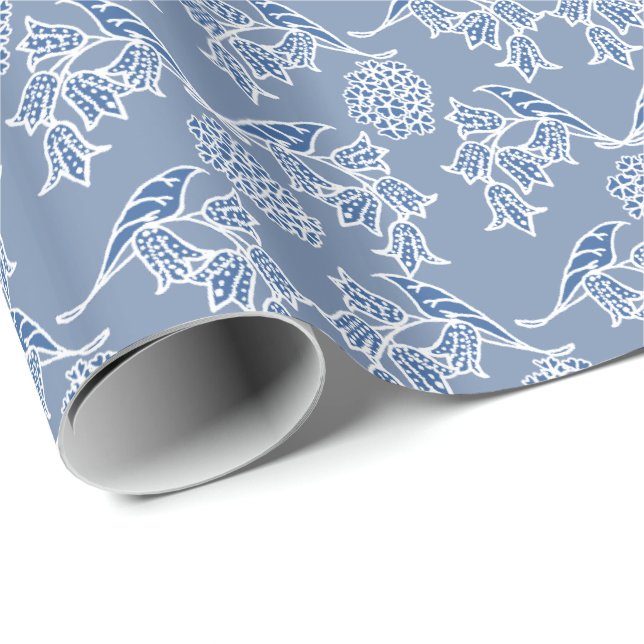 Indigo Blue Ethnic Floral Print Wrapping Paper (Roll Corner)