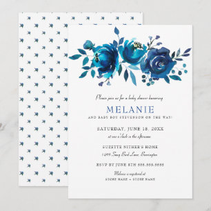 Indigo Blue Floral Baby Shower Invitation