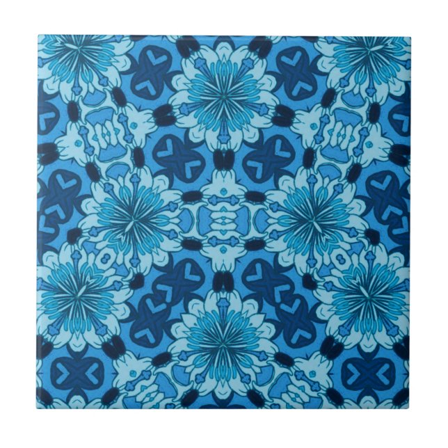 Indigo Blue Floral Chinese Pattern Tile (Front)