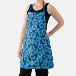 Indigo Blue Floral Chinese Tile Pattern Apron