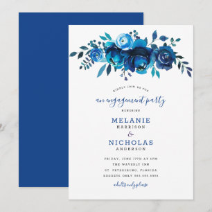 Indigo Blue Floral Drop Engagement Party Invitation