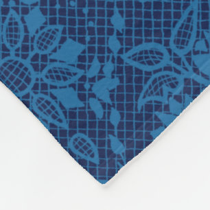 Indigo Blue Floral Faux Lace Pattern Fleece Blanket