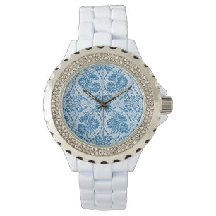 Indigo Blue Floral Faux Lace Pattern to Customise Watch