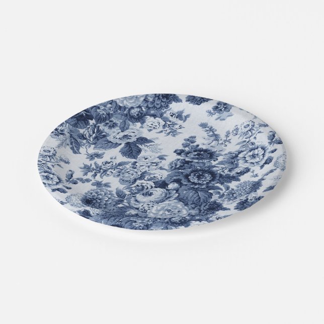Indigo Blue Floral Toile No.3 Paper Plate (Angled)