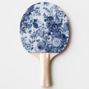 Indigo Blue Floral Toile No.3 Ping Pong Paddle