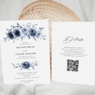 Indigo Blue Floral Wedding One Piece Invitation