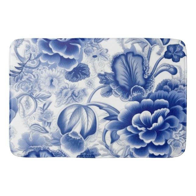 Indigo Blue Flowers Bath Mat (Front)