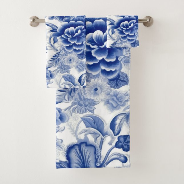 Indigo Blue Flowers Bath Towel Set (Insitu)