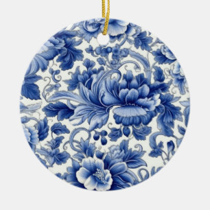Indigo Blue Flowers Ceramic Tree Decoration