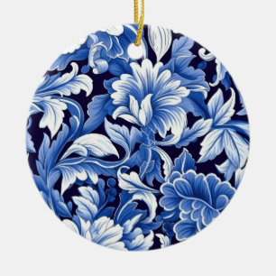 Indigo Blue Flowers Ceramic Tree Decoration